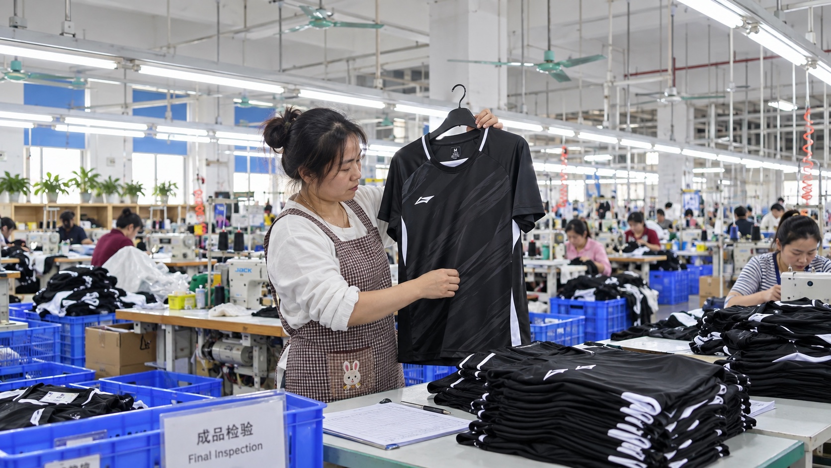 User-supplied inspection reference showing a worker reviewing a black sports jersey